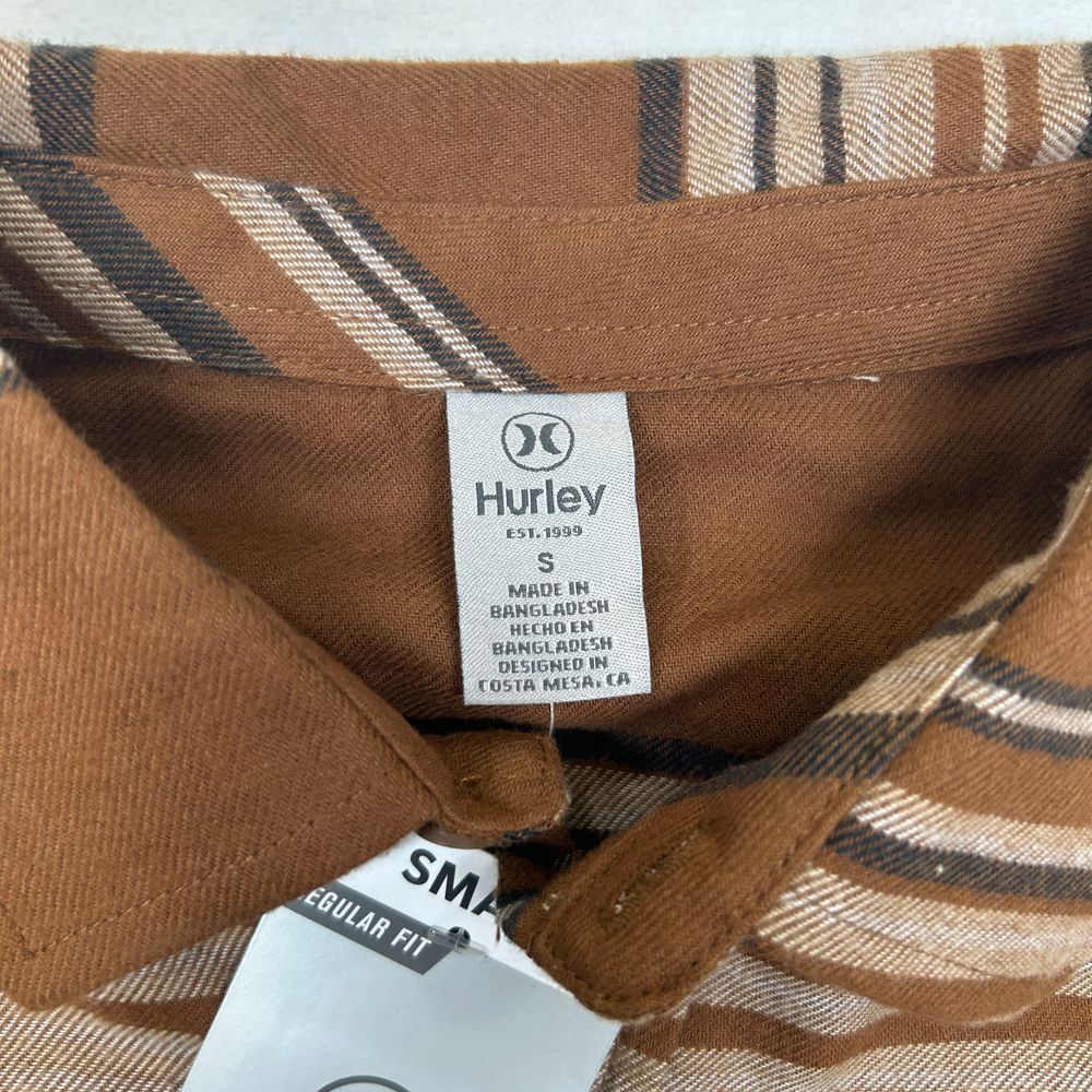 Hurley Brushed Fabric Shirt Mens Small Brown Striped Ultra Soft Regular Fit - Picture 6 of 8